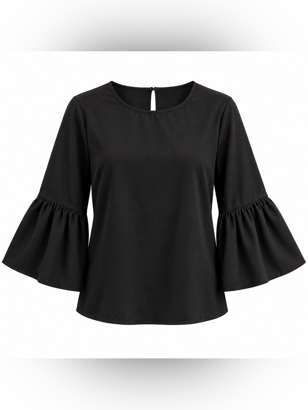 GibsonLook Black Bell Sleeve Blouse Small Keyhole Back Work Top